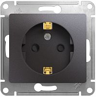 Розетка с заземлением без рамки Systeme Electric Glossa 1-м. шторки антрацит картинка